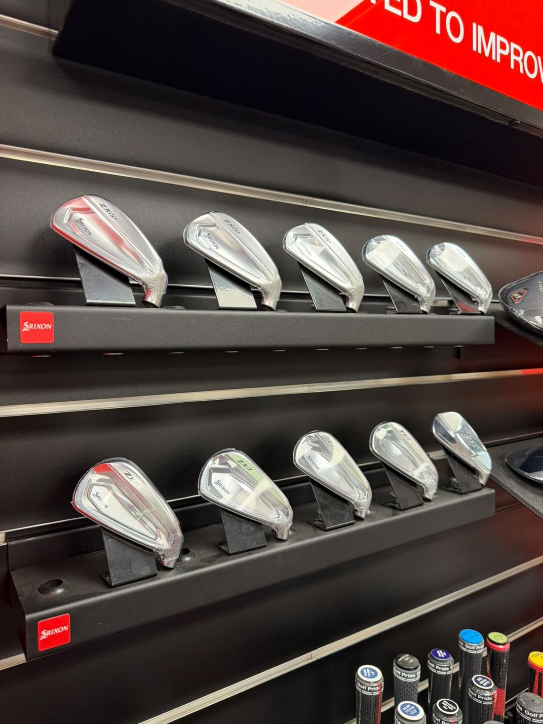 Srixon irons on the fitting wall